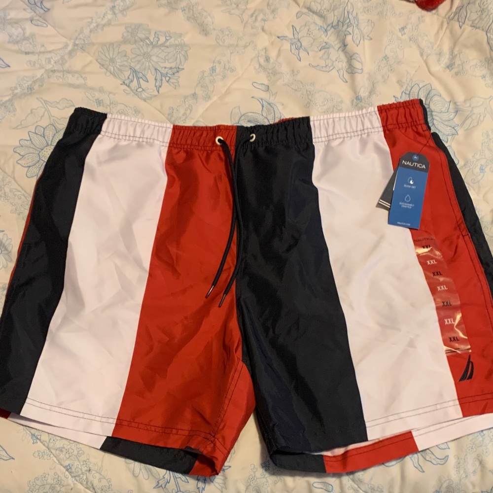 Nautica Men's Striped Swim Trunks - Red, White, and Blue